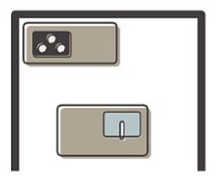 キッチンカウンターが2列に配置されているイラスト