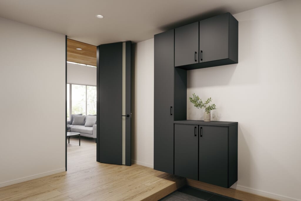 同じカラーでまとめた建具と玄関収納