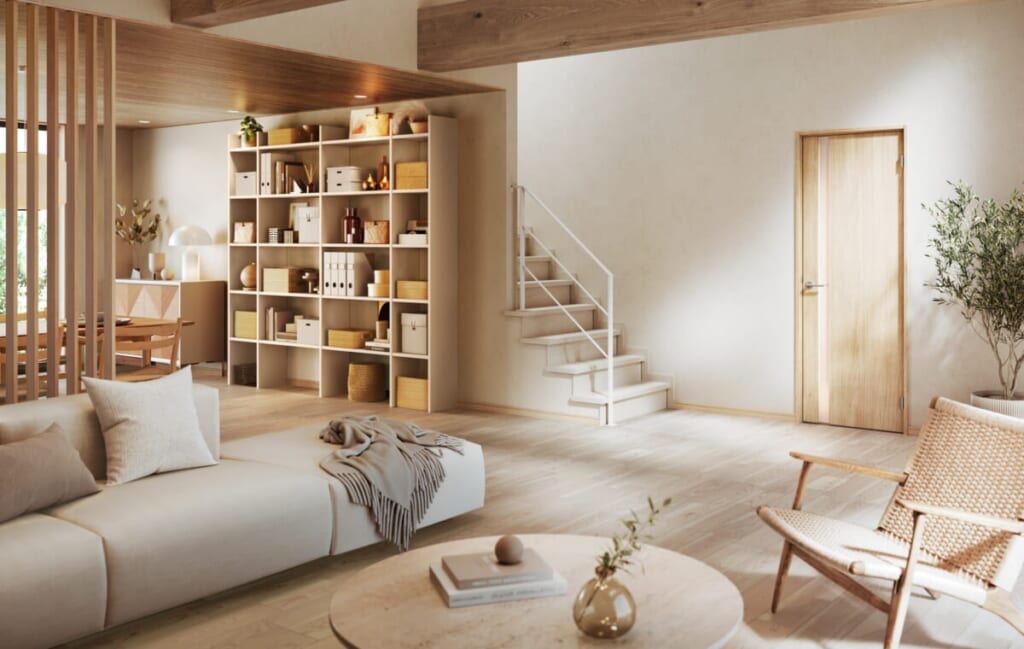 オープン棚と階段