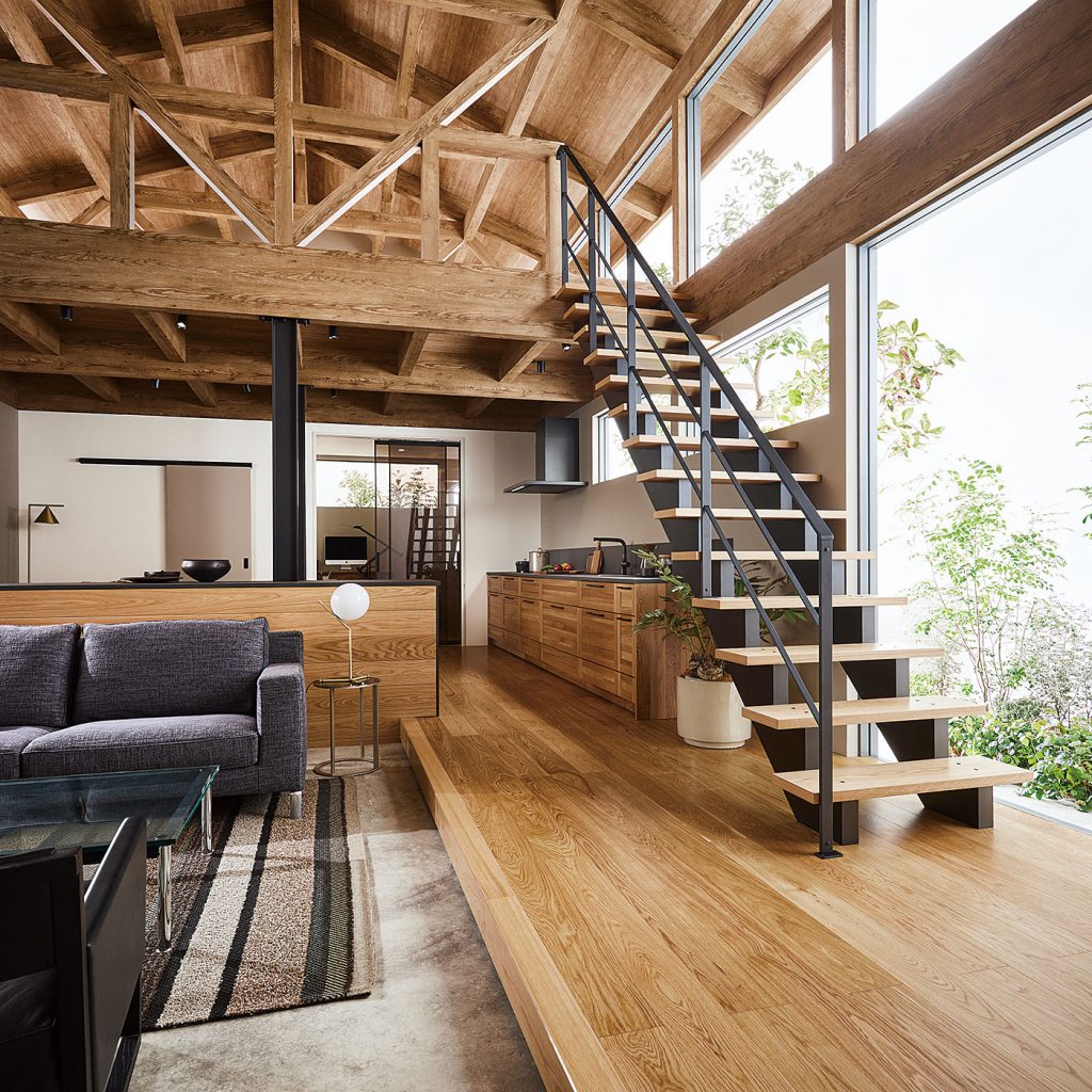 ダウンフロアリビングの家