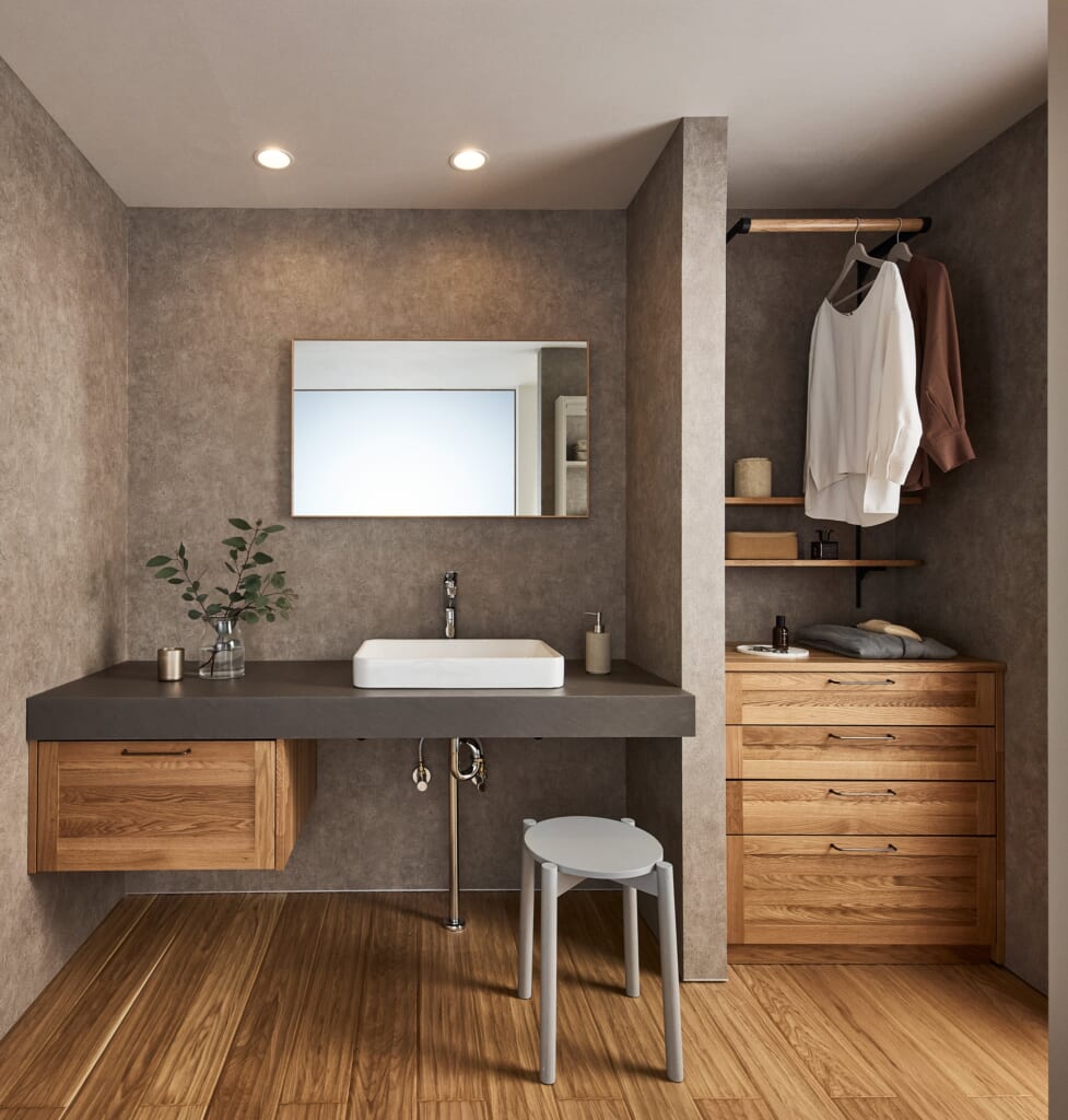 洗面,子供の洋服,衣類,仕事着,木の収納,オーク,引き出し,