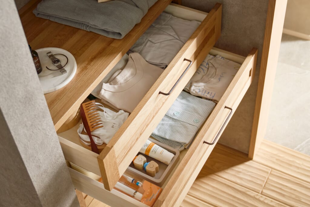 引き出し収納,下着,仕事着,洗面,脱衣室,たたんで収納